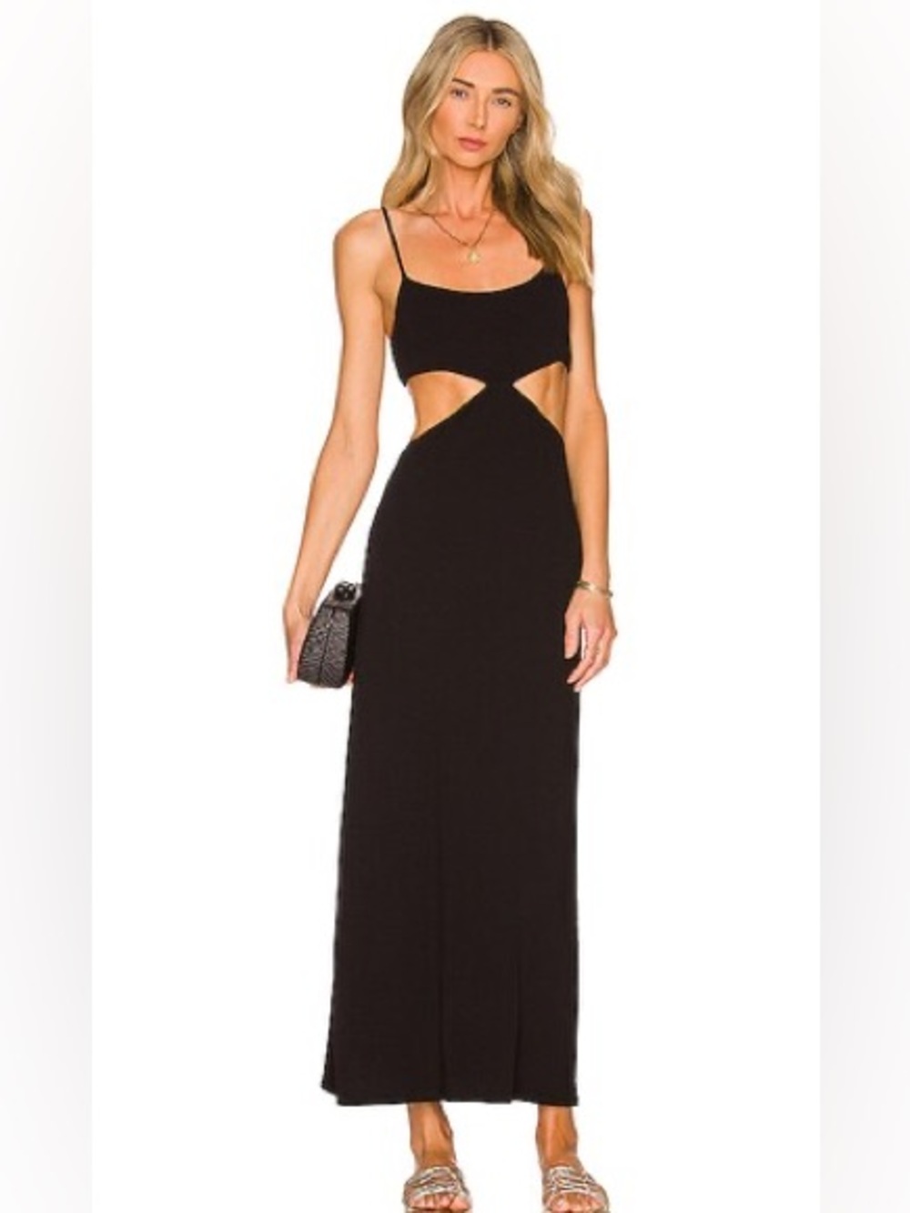 Free People Piper Midi Dress in Black NWT Size Large